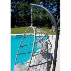 Poltrona sospesa in ferro e corda con cuscino grigio chiaro 96x196x115 cm