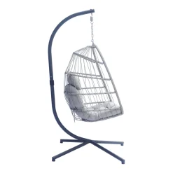 Poltrona sospesa in ferro e corda con cuscino grigio chiaro 96x196x115 cm