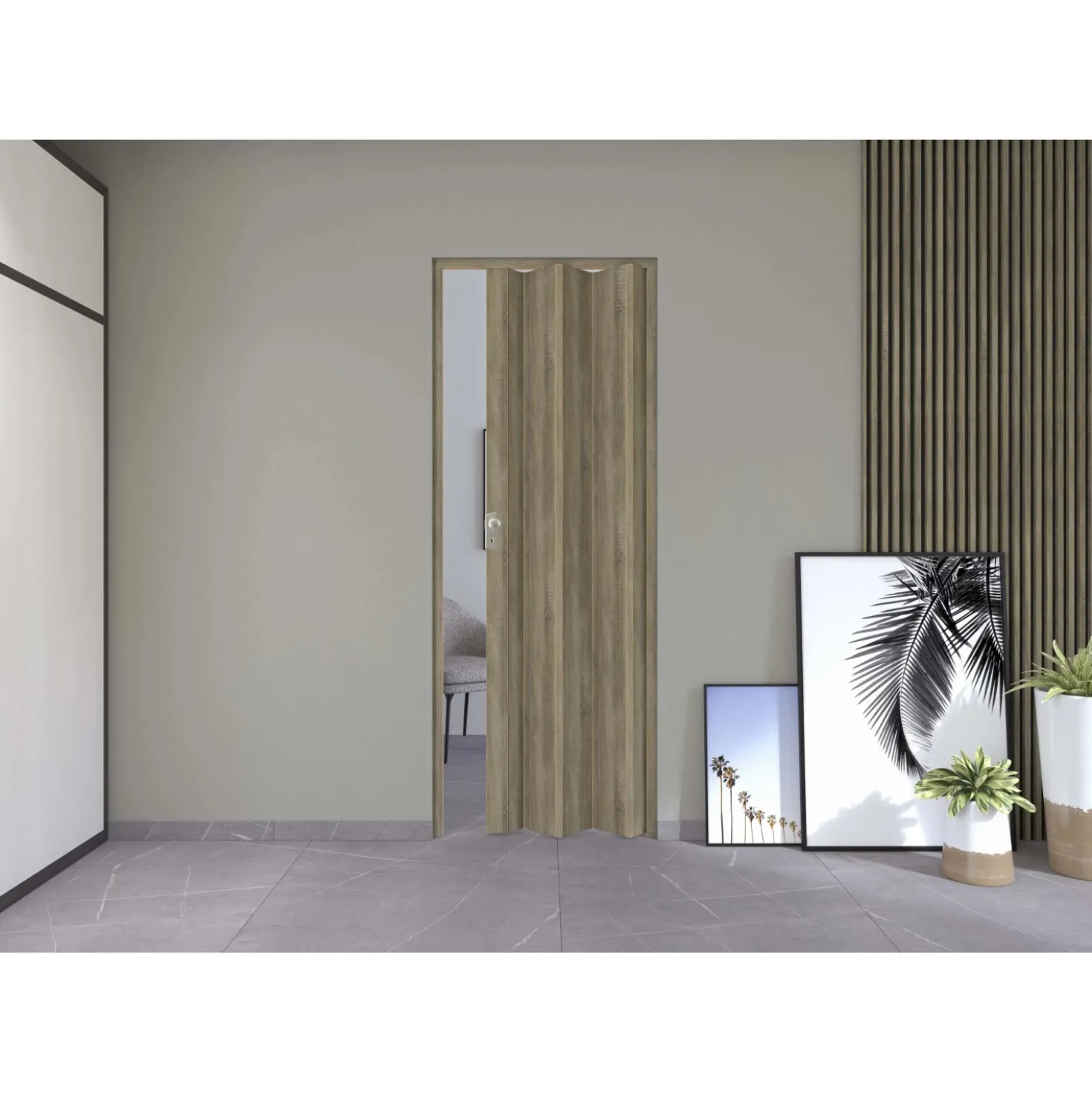 Porta a soffietto Maya in PVC stampa 3D 83,5x214 cm rovere Cognac scuro