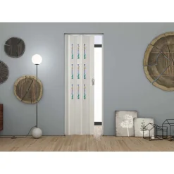 Porta a soffietto Maya Vetrata in PVC stampa 3D 83,5x214 cm palissandro bianco