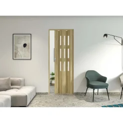 Porta a soffietto Maya Vetrata in PVC stampa 3D 83,5x214 cm Cognac chiaro
