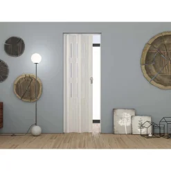 Porta a soffietto Maya Vetrata in PVC stampa 3D 83,5x214 cm pino bianco