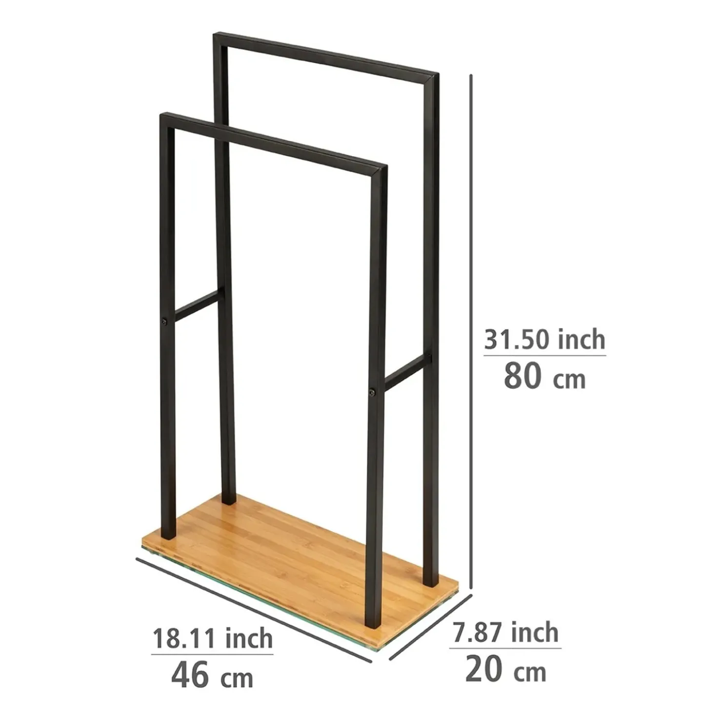 Porta asciugamani con 2 barre Bambusa nero 80 cm