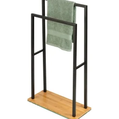 Porta asciugamani con 2 barre Bambusa nero 80 cm