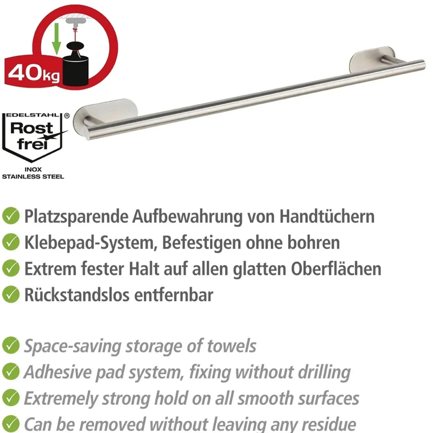 Porta asciugamani Turbo-Loc Uno Orea satinato 60 cm