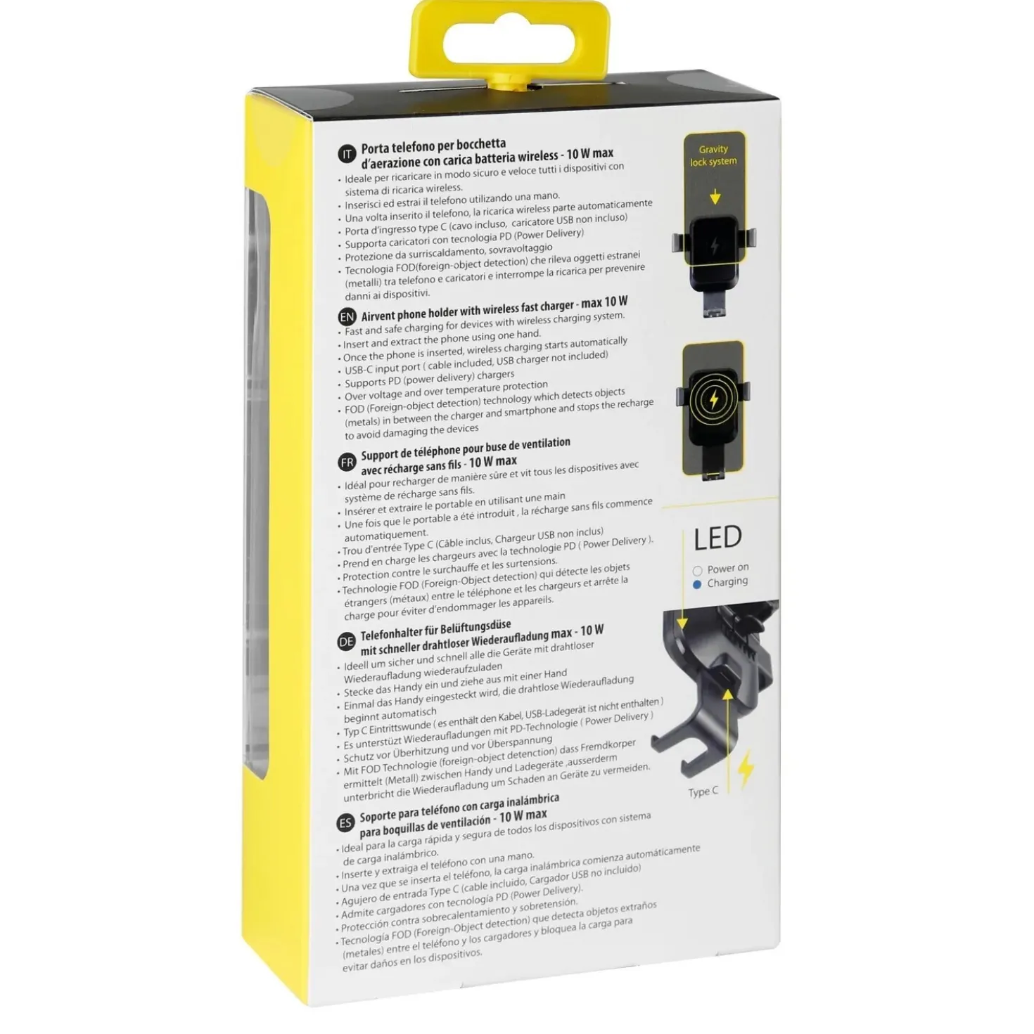 Porta cellulare auto Graviton Wireless con ricarica wireless nero