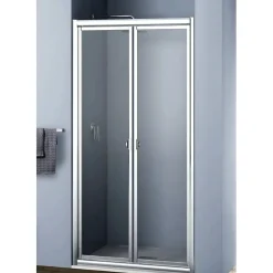 Porta saloon doccia 2 ante Platz 80 cm H 190 cm bianco e trasparente 3 mm