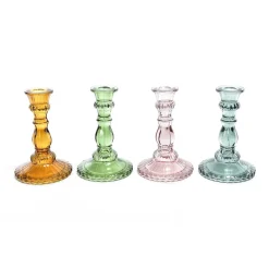 Portacandela in vetro Ø11xH17cm colori assortiti