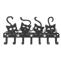 Portachiavi da parete in ferro "quattro gatti" nero opaco