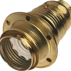 Portalampada in ottone E14 con 2 ghiere corpo filettato oro