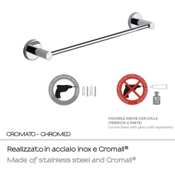 Portasalviette Felce Plus 35 cm cromato con biadesivo