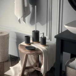 Portasapone bagno Ilary in ceramica e sughero nero opaco