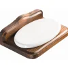 Portasapone bagno serie Mathilde in legno e ceramica noce anticato