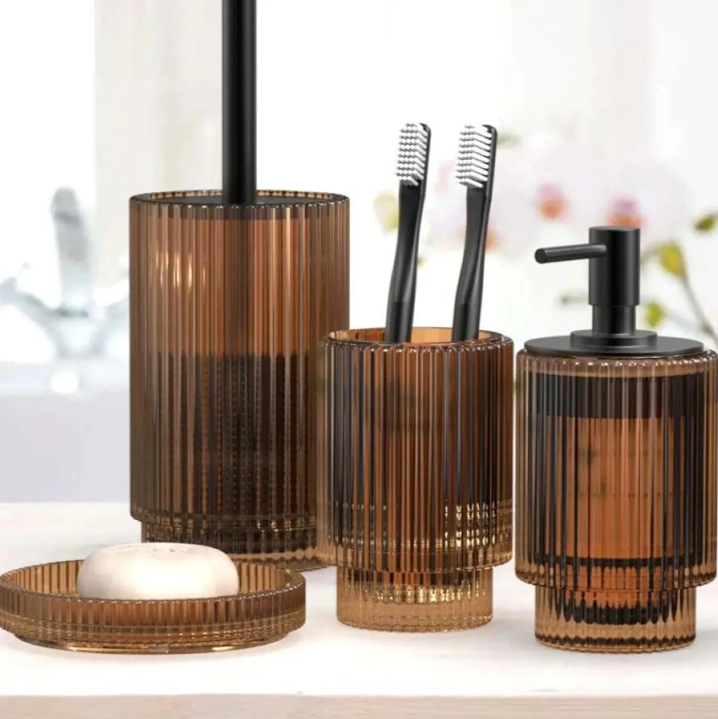 Portaspazzolini Deco in vetro ambra