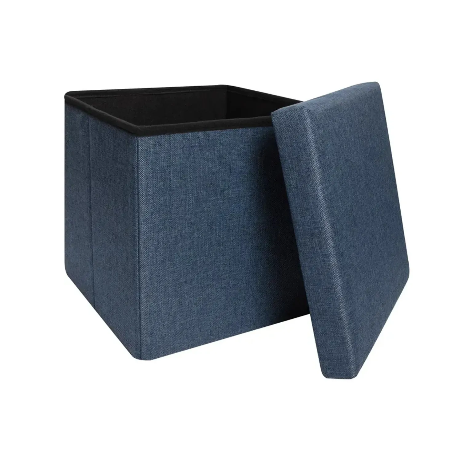 Pouf contenitore pieghevole tessuto blu 38x38 cm