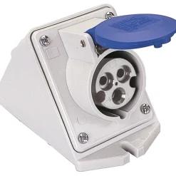 Presa inclinata da parete 16 A 2P+T IP44 blu
