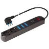 Presa quintupla con interruttore di sicurezza e USB nero