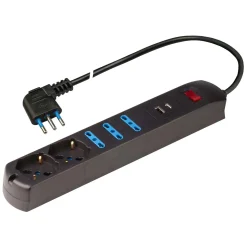 Presa quintupla con interruttore di sicurezza e USB nero