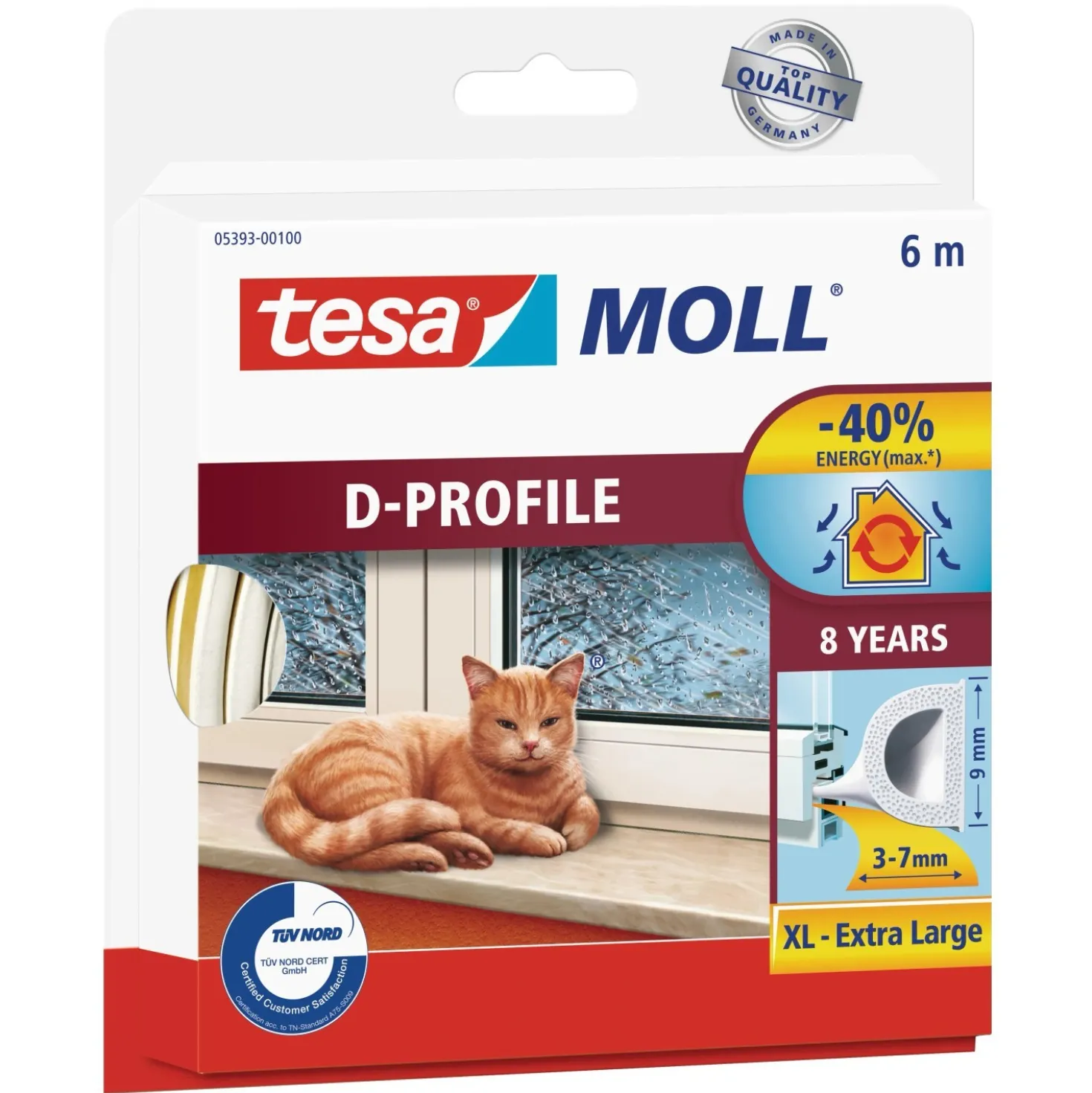 Profilo "D" bianco 6 m x 9 mm