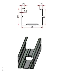 Profilo montante a C in acciaio zincato 75/50 sp 6/10 L 3 m grigio