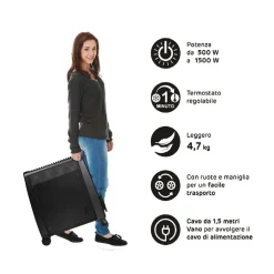 Radiatore elettrico Romeo con elemento in Mica 1500 W nero