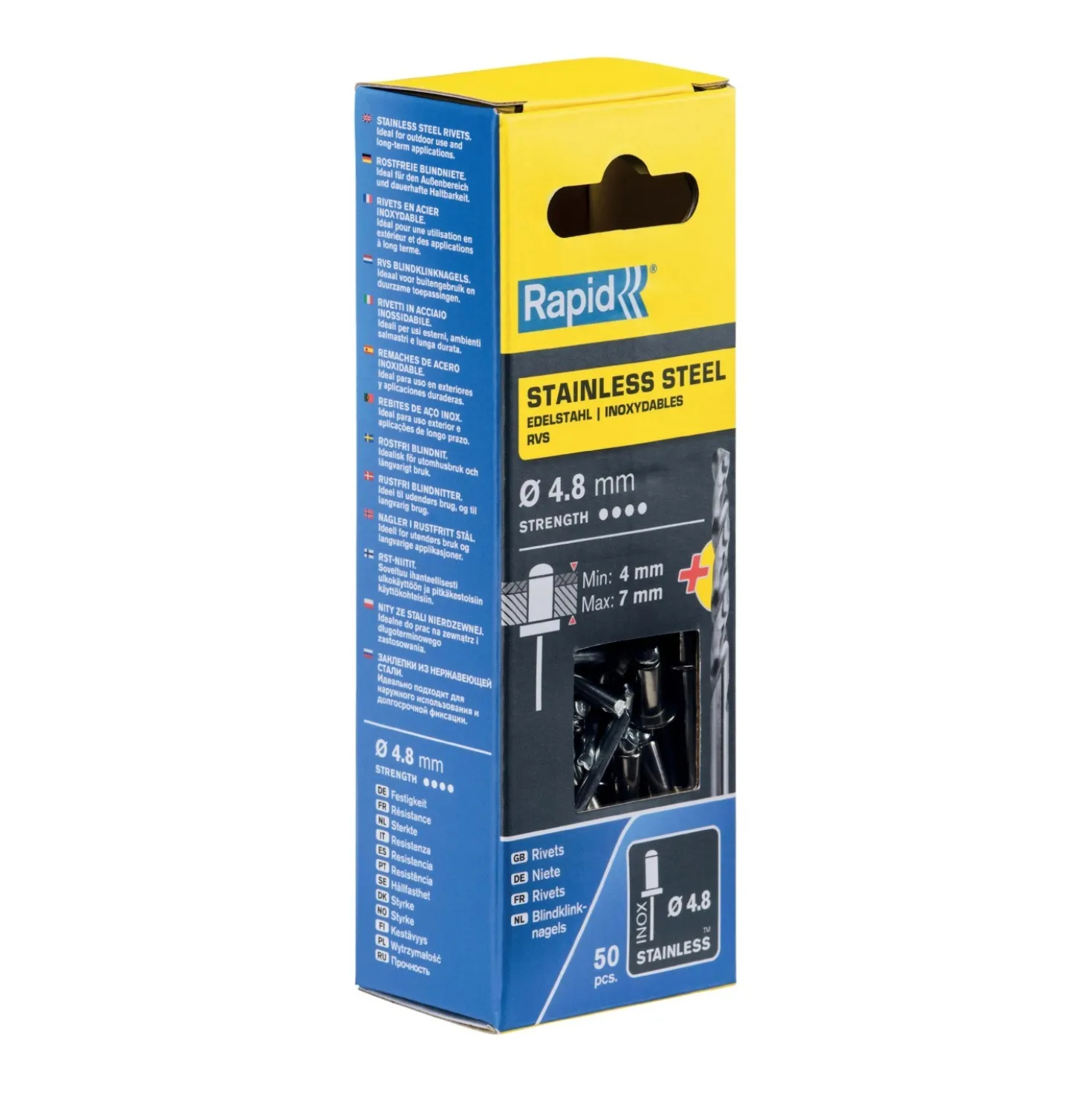 Rivetti Rapid Acciaio INOX Ø4.8 x 10 mm Conf. da 50 Pezzi e Punta Trapano incl