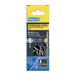 Rivetti Rapid Acciaio INOX Ø4.8 x 10 mm Conf. da 50 Pezzi e Punta Trapano incl