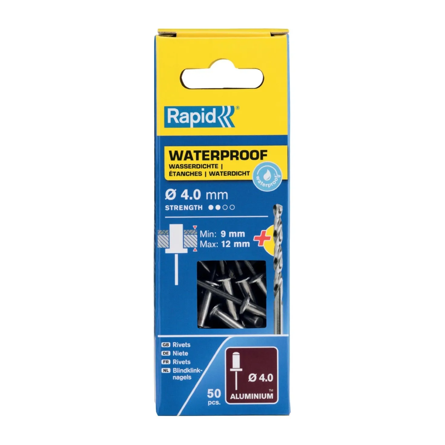 Rivetti Rapid Impermeabili Ø4.0 x 16 mm Conf. da 50 Pezzi e Punta Trapano incl