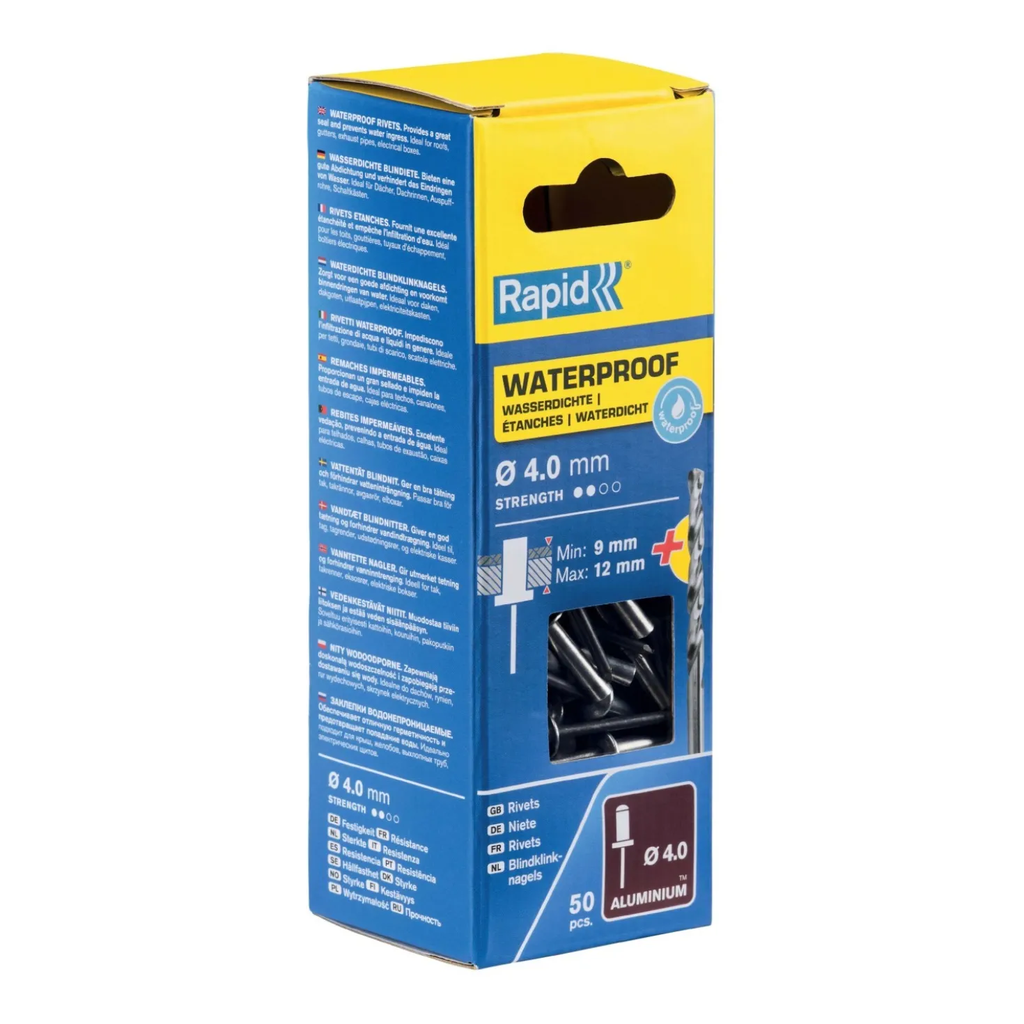 Rivetti Rapid Impermeabili Ø4.0 x 16 mm Conf. da 50 Pezzi e Punta Trapano incl