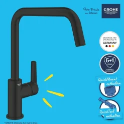 Rubinetto cucina monocomando Grohe canna alta per Start nero