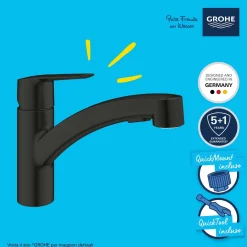 Rubinetto cucina monocomando Grohe canna bassa per Start nero