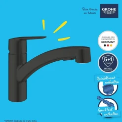 Rubinetto cucina monocomando Grohe canna bassa per Start nero