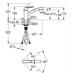 Rubinetto cucina monocomando Grohe canna bassa per Start nero