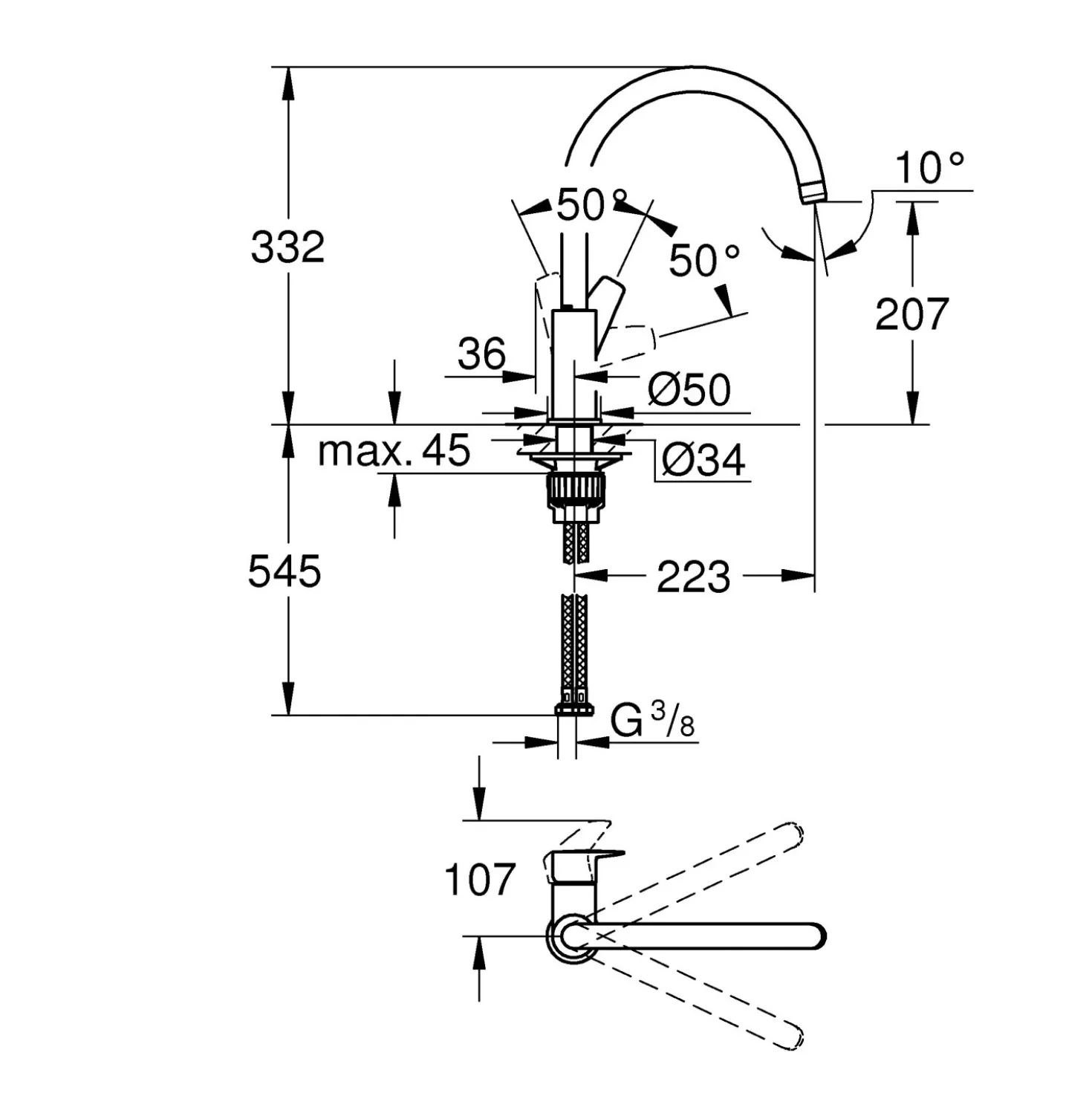 Rubinetto cucina monocomando per Grohe Start Edge cromo