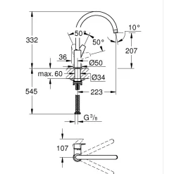 Rubinetto cucina monocomando per Grohe Start Edge cromo