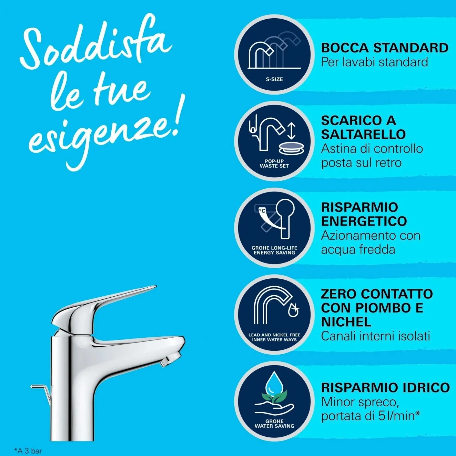 Rubinetto per lavabo Swift tg S cromo