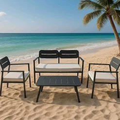 Salotto da esterno 2 posti con cuscini crema Ibiza in alluminio antracite