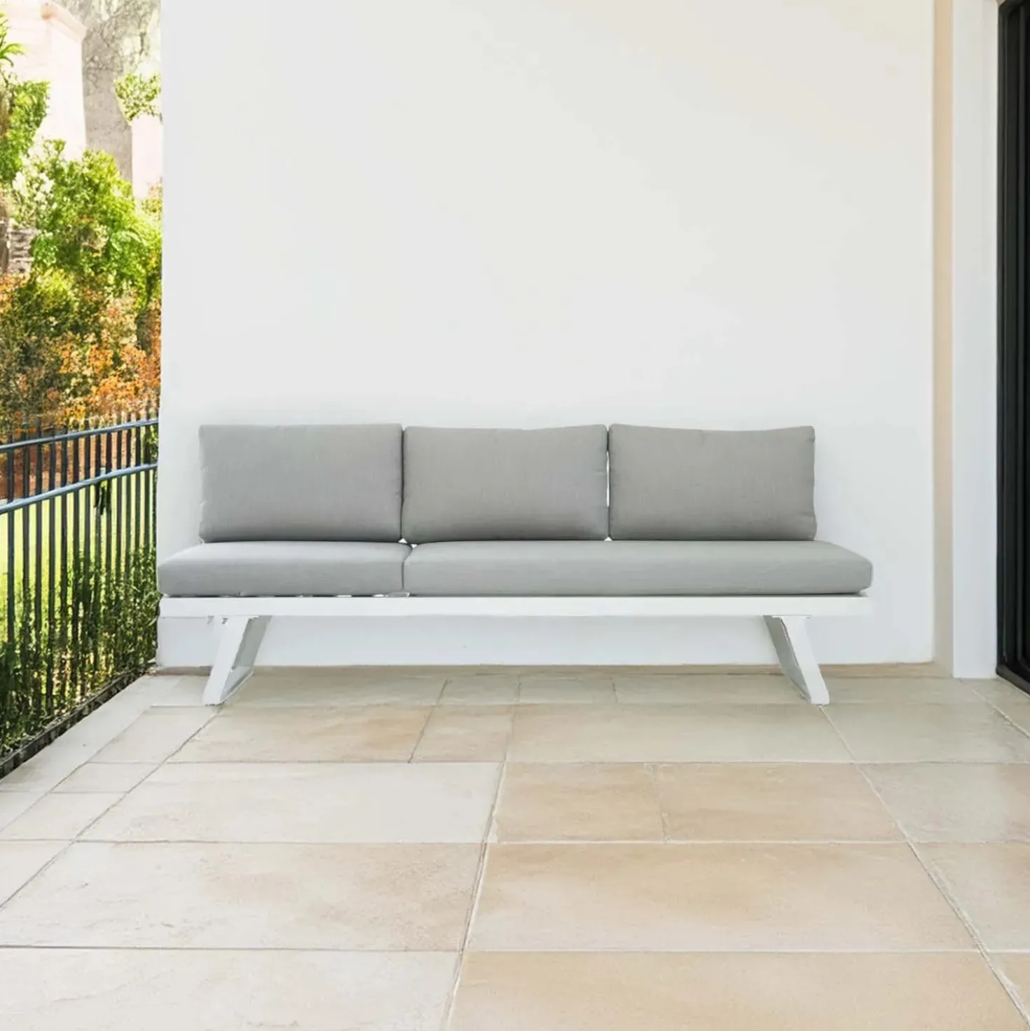 Salotto da giardino angolare in alluminio con cuscini bianco 3 posti