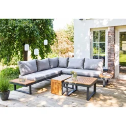 Salotto da giardino angolare Lipson in alluminio con inserti in legno 4 posti