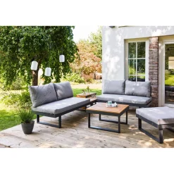 Salotto da giardino angolare Lipson in alluminio con inserti in legno 4 posti