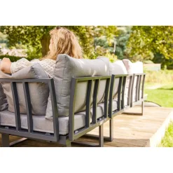 Salotto da giardino angolare Lipson in alluminio con inserti in legno 4 posti