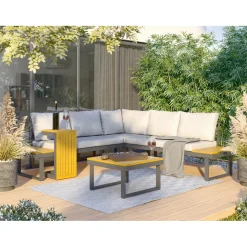 Salotto da giardino angolare Lipson in alluminio con inserti in legno 4 posti