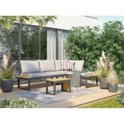 Salotto da giardino angolare Lipson in alluminio con inserti in legno 4 posti