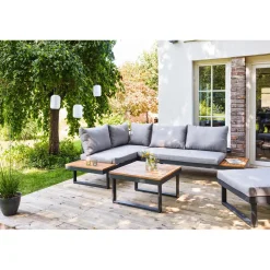 Salotto da giardino angolare Lipson in alluminio con inserti in legno 4 posti