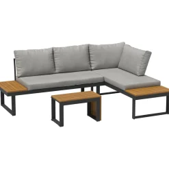 Salotto da giardino angolare Lipson in alluminio con inserti in legno 4 posti