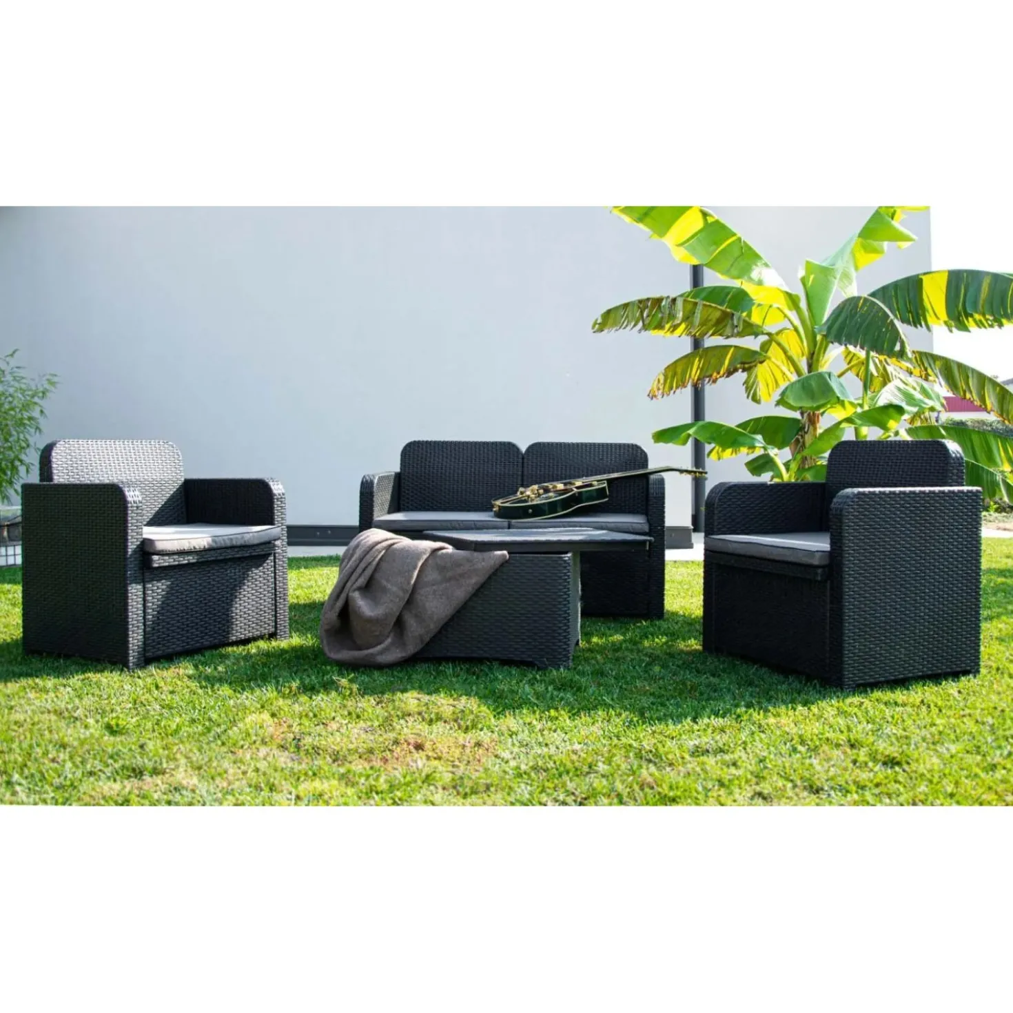 Salotto da giardino Arenal in polimerico eco antracite 4 posti