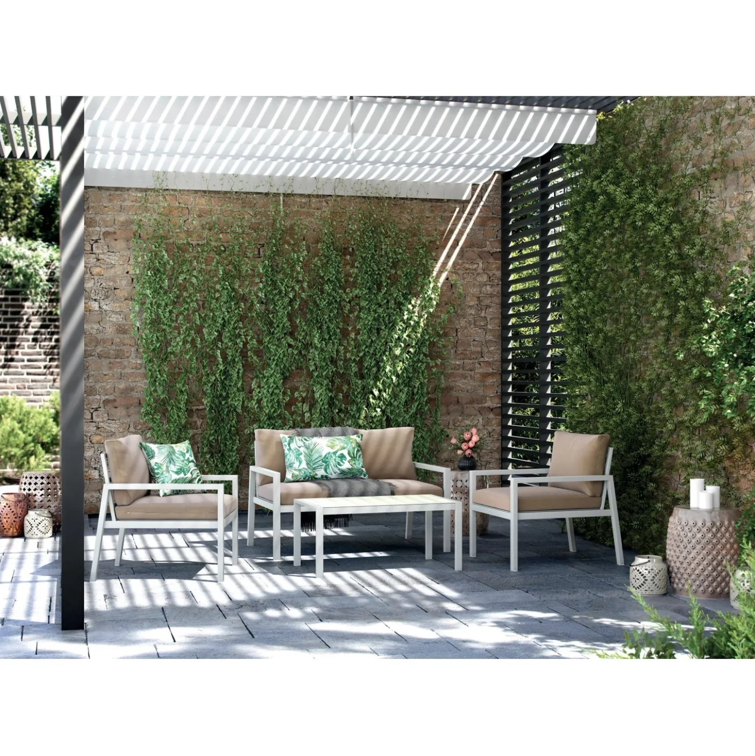 Salotto da giardino caffè Noralee in acciaio 4 posti
