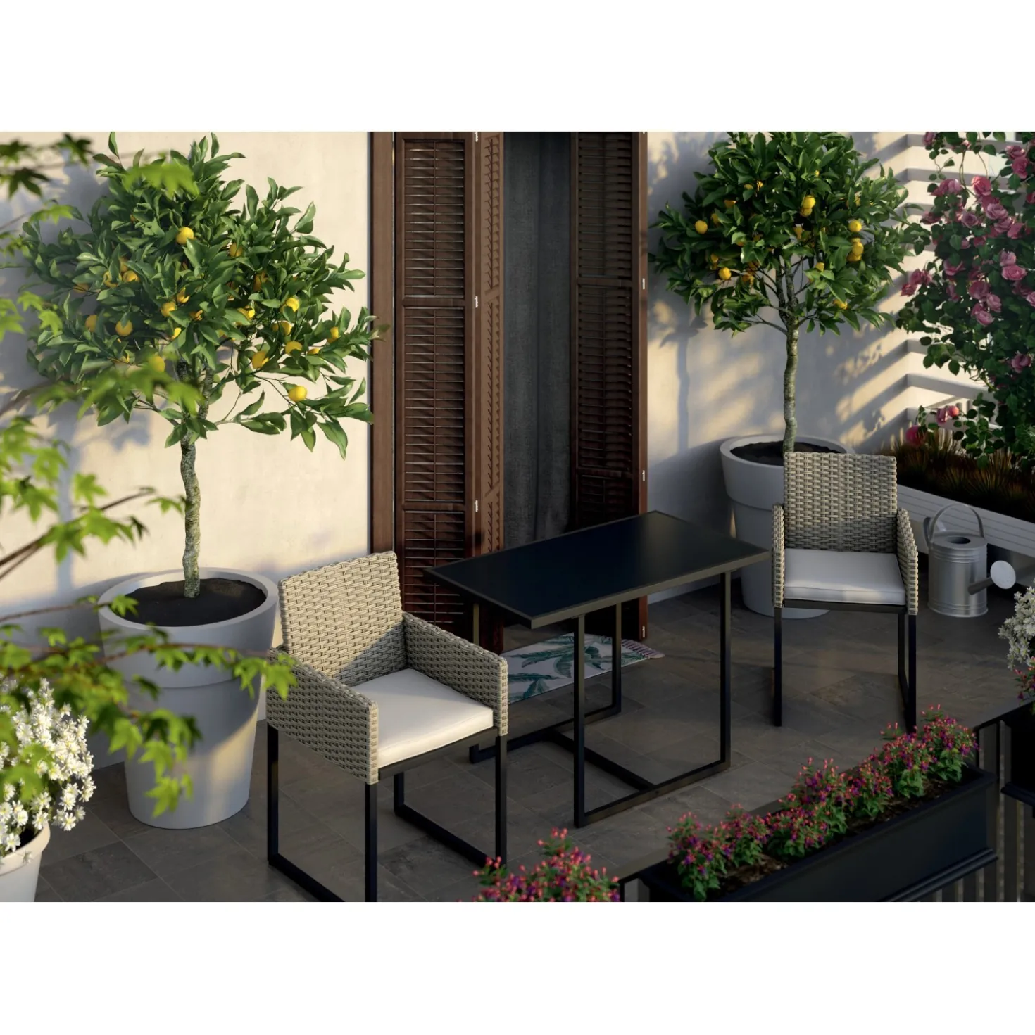 Salotto da giardino Edgemont in acciaio e rattan grigio chiaro 2 posti