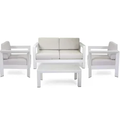 Salotto da giardino El Paso in alluminio con cuscini bianco 4 posti