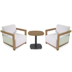 Salotto da giardino Frederik alluminio effetto legno con cuscini bianco 2 posti